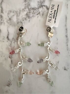 Alex + Ani Silver Pastel Multi-Color Crystal Light Bulb Drop Earrings (Muted)